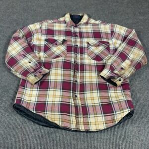 VTG Dakota‎ Shirt Mens Large White Purple Plaid Flannel Button Up Lined Grunge
